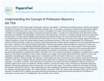 Essay on Understanding the Concept of Profession: Beyond a Job Title