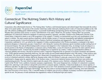 Essay on Connecticut: the Nutmeg State’s Rich History and Cultural Significance