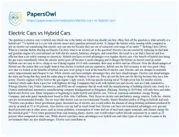 Essay on Electric Cars Vs. Hybrid Cars: which is the Better Choice