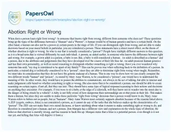 Essay on Abotion: Right or Wrong