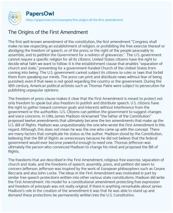 Essay on The Origins of the First Amendment