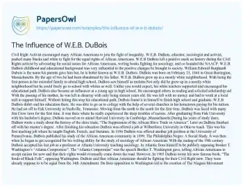 Essay on The Influence of W.E.B. DuBois