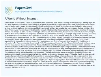 Essay on A World Without Internet