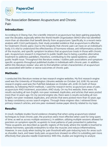 Essay on The Association between Acupuncture and Chronic Pain