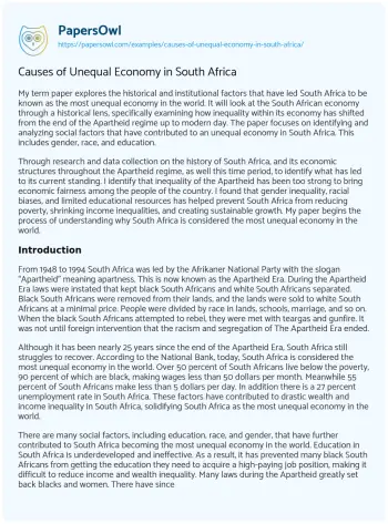 Essay on Causes of Unequal Economy in South Africa