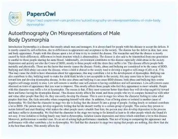 Essay on Autoethnography on Misrepresentations of Male Body Dysmorphia