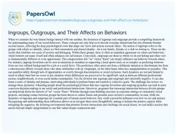 Essay on Ingroups, Outgroups, and their Affects on Behaviors