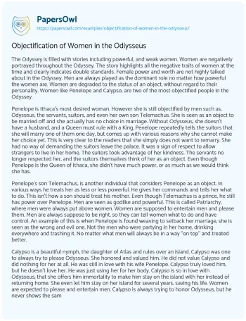 Essay on Objectification of Women in the Odiysseus