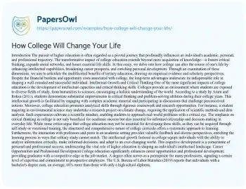 Essay on How College Will Change your Life