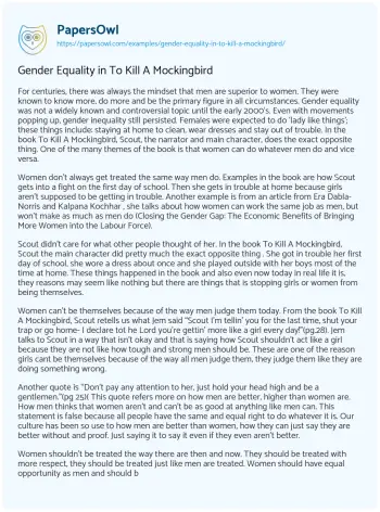 Essay on Gender Equality in to Kill a Mockingbird