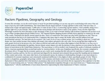 Essay on Racism: Pipelines, Geography and Geology