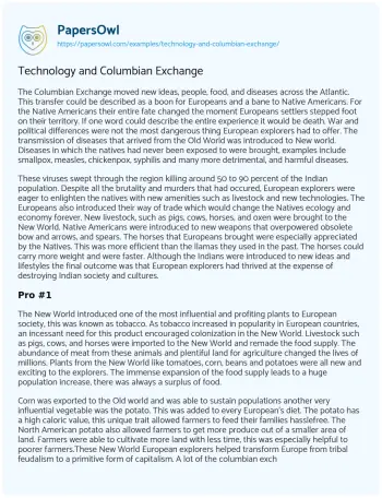 Essay on Technology and Columbian Exchange