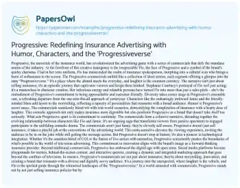 Essay on Progressive: Redefining Insurance Advertising with Humor, Characters, and the ‘Progressiveverse’