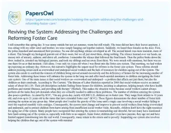 Essay on Reviving the System: Addressing the Challenges and Reforming Foster Care