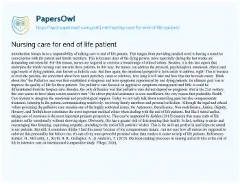 Essay on Nursing Care for End of Life Patient