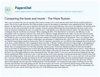 Essay on Comparing the Book and Movie – the Maze Runner