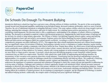 Essay on Do Schools do Enough to Prevent Bullying