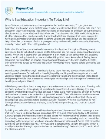 Essay on Why is Sex Education Important to Today Life?