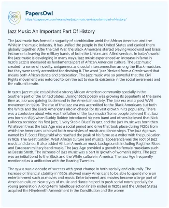 Essay on Jazz Music: an Important Part of History