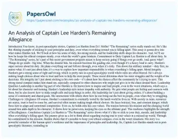 Essay on An Analysis of Captain Lee Harden’s Remaining Allegiance