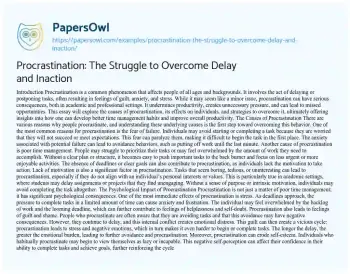 Essay on Procrastination: the Struggle to Overcome Delay and Inaction