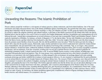 Essay on Unraveling the Reasons: the Islamic Prohibition of Pork