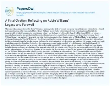 Essay on A Final Ovation: Reflecting on Robin Williams’ Legacy and Farewell