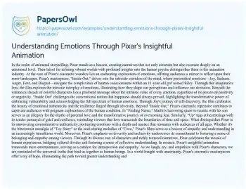 Essay on Understanding Emotions through Pixar’s Insightful Animation