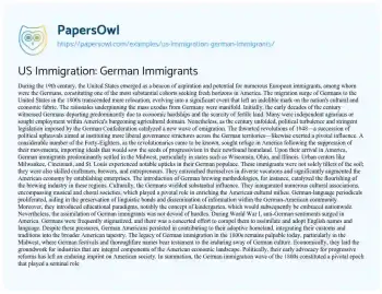 Essay on US Immigration: German Immigrants