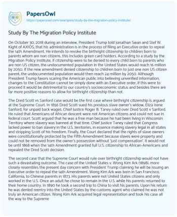 Essay on Study by the Migration Policy Institute