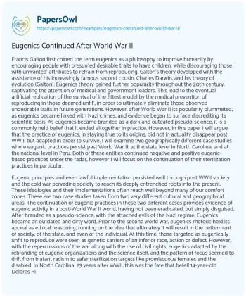 Essay on Eugenics Continued after World War II