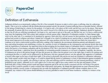 Essay on Definition of Euthanasia