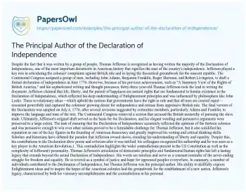 Essay on The Principal Author of the Declaration of Independence