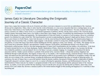 Essay on James Gatz in Literature: Decoding the Enigmatic Journey of a Classic Character