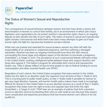 Essay on The Status of Women’s Sexual and Reproductive Rights