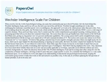 Essay on Wechsler Intelligence Scale for Children