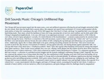 Essay on Drill Sounds Music: Chicago’s Unfiltered Rap Movement