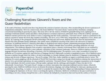 Essay on Challenging Narratives: Giovanni’s Room and the Queer Redefinition