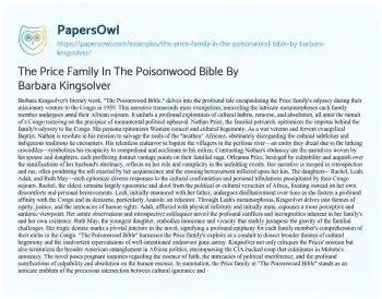 Essay on The Price Family in the Poisonwood Bible by Barbara Kingsolver