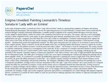 Essay on Enigma Unveiled: Painting Leonardo’s Timeless Sonata in ‘Lady with an Ermine’