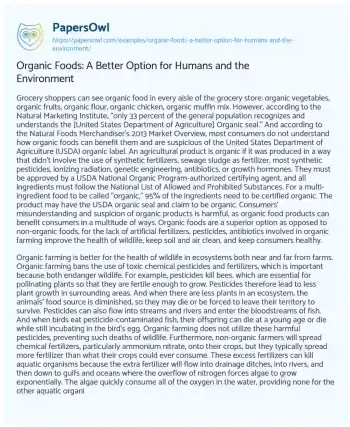 Essay on Organic Foods: a Better Option for Humans and the Environment 