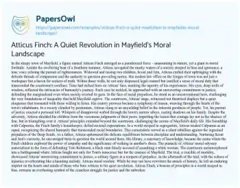 Essay on Atticus Finch: a Quiet Revolution in Mayfield’s Moral Landscape