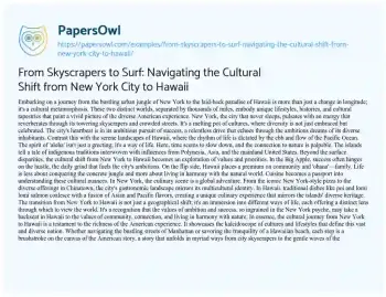 Essay on From Skyscrapers to Surf: Navigating the Cultural Shift from New York City to Hawaii