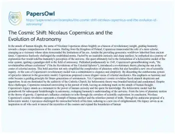 Essay on The Cosmic Shift: Nicolaus Copernicus and the Evolution of Astronomy