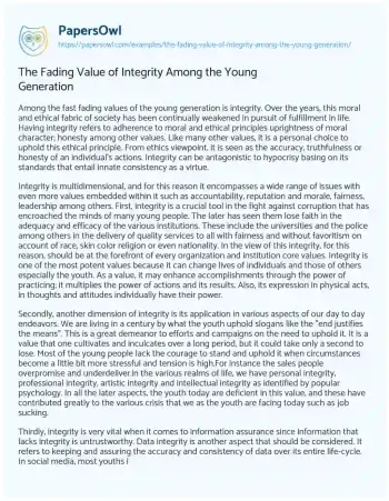 Essay on The Fading Value of Integrity Among the Young Generation