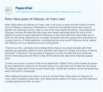 Essay on Peter Ulisse Poem of Odyssey: 20 Years Later