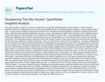 Essay on Deciphering ‘The Kite Runner’: SparkNotes’ Insightful Analysis