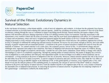 Essay on Survival of the Fittest: Evolutionary Dynamics in Natural Selection