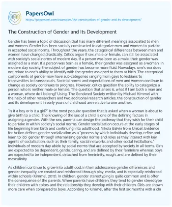 Essay on The Construction of Gender and its Development