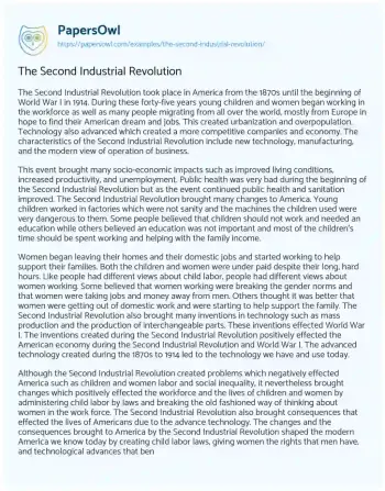 Essay on The Second Industrial Revolution: a Transformative Era